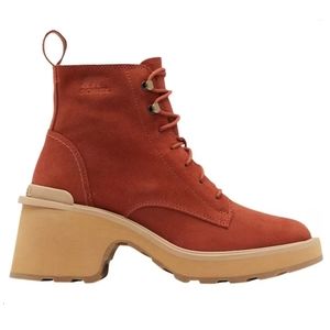 SOREL Hi-Line Heel Lace Up Waterproof Boots Red Tawny Buff Womens Size 8 NIB NEW